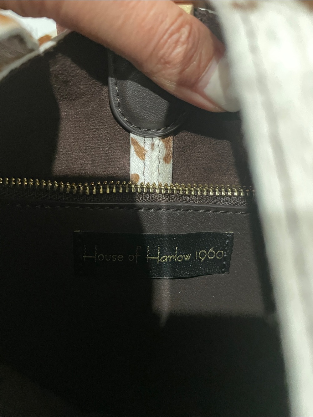 House of Harlow 1960 Brown and White Genuine Cowhide-Hobo Shoulder Bag - Picture 6 of 10